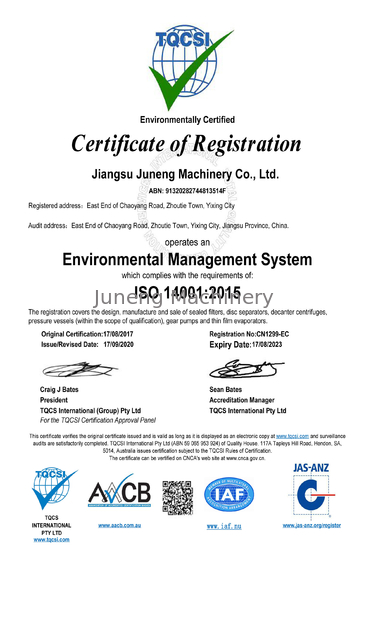 Chine Juneng Machinery (China) Co., Ltd. certifications